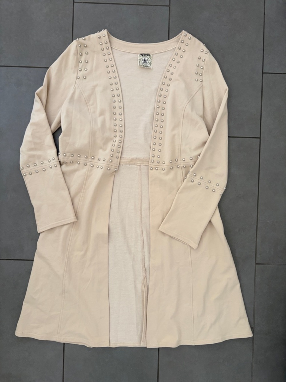 Vocal Cream Studded Open Cardigan Sweater